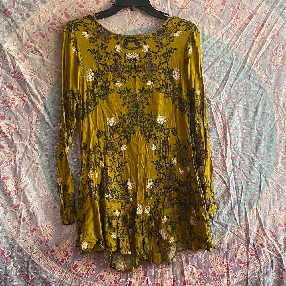 Mustard Floral Long Sleeve Dress